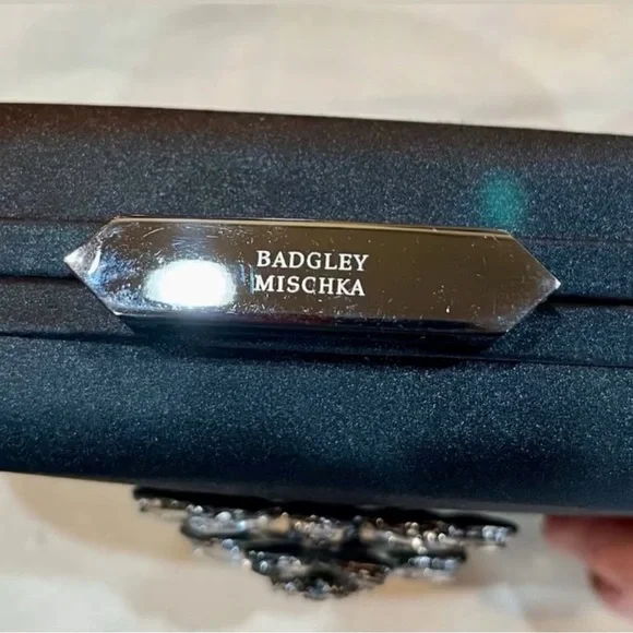 Badgley Mischka Black Hard Shell Formal Bag - Rhinestone Embellished - Picture 2 of 5